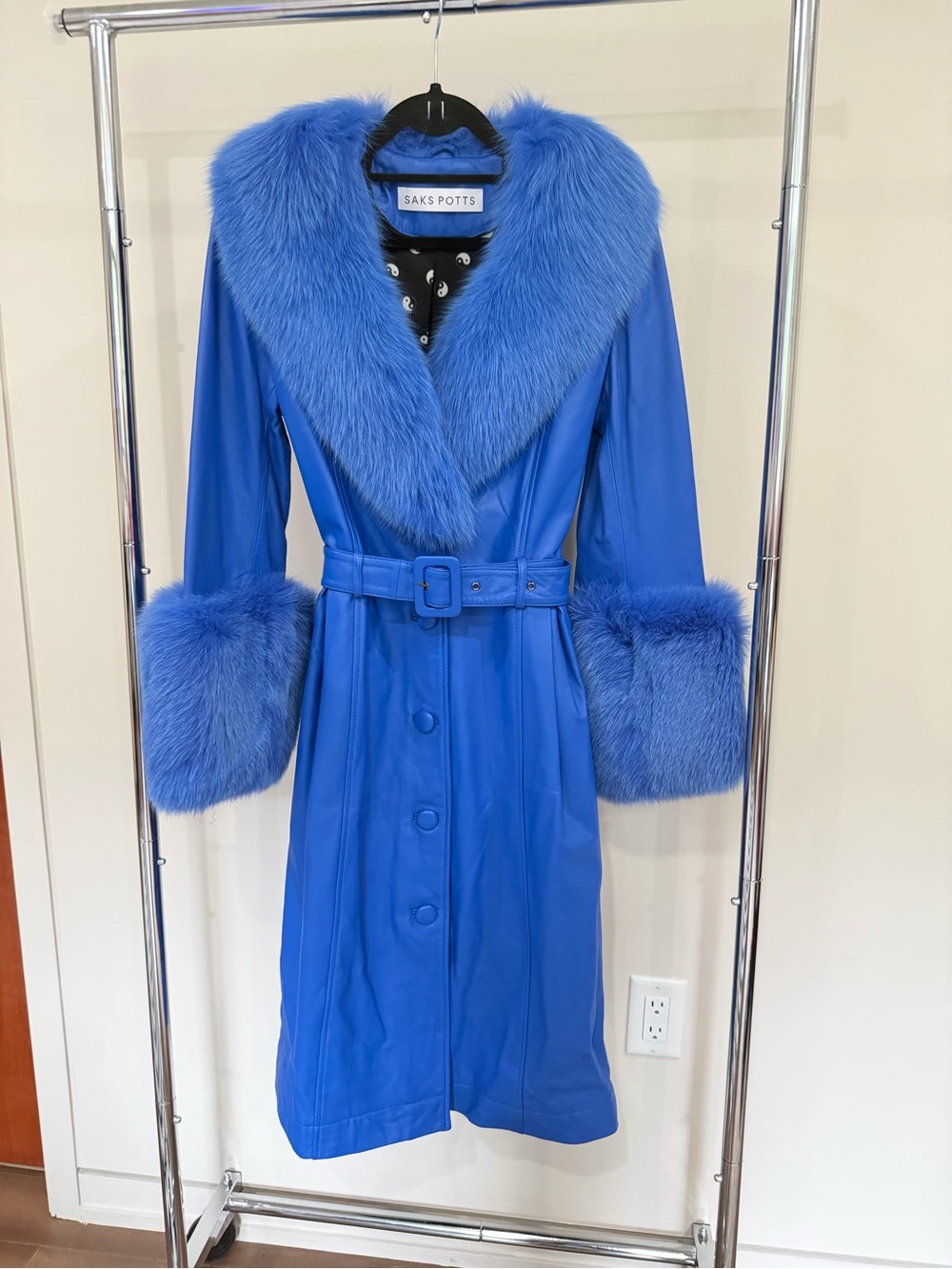 Rare Saks Potts Lamb Leather Fox Fur coat size 2